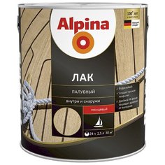 Лак яхтный Alpina палубный глянцевый алкидно-уретановый прозрачный 2.5 л