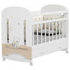 Кроватка Альма-няня Amici Nuvola (с ящиком + колесо) (качалка), на полозьях белый