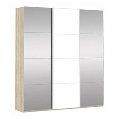 Шкаф-купе для спальни Е1 Прайм Трио (комбинированный фасад / два зеркала), (ШхГхВ): 180х57х230 см, дуб сонома/белый снег