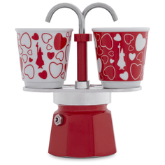Гейзерная кофеварка Bialetti Mini Express (2 чашки), красный/белый/серебристый