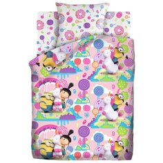 Постельное белье 1.5-спальное Непоседа Миньоны Радужный мир, бязь, 70 х 70 см розовый/белый