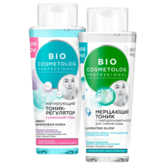 BioCosmetolog Тоник мерцающий с гиалуроновой кислотой + тоник-регулятор матирующий сужающий поры с эффектом фарфоровой кожи 2 шт.