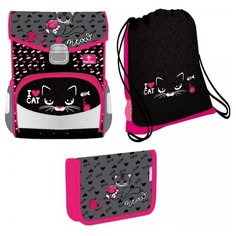 Belmil Ранец Click I love cat с наполнением (405-45/859/SET), серый/розовый