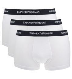 Комплект из трех белых трусов-боксеров из хлопка Emporio Armani