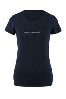 Синяя футболка из хлопка с логотипом бренда Emporio Armani