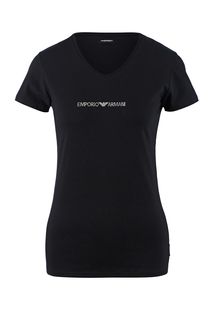 Черная футболка из хлопка с логотипом бренда Emporio Armani