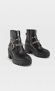 Stradivarius Ботильоны На Рифленой Подошве С Цепочкой Женская Коллекция Черный 37