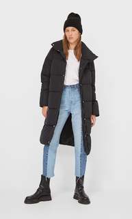 Stradivarius Длинное Стеганое Пальто Женская Коллекция Черный S
