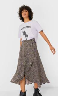 Stradivarius Юбка С Принтом На Запàхе Женская Коллекция Коричневый Xs