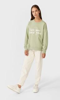 Stradivarius Толстовка С Надписью Женская Коллекция Зеленый S