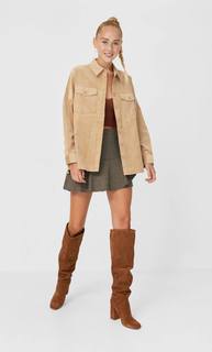 Stradivarius Вельветовая Куртка-Рубашка Женская Коллекция Бежевый Xs