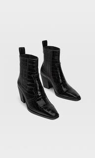 Stradivarius Ботильоны В Стиле Кантри С Тиснением Женская Коллекция Черный 36