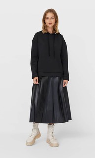 Stradivarius Юбка Миди Из Искусственной Кожи Женская Коллекция Черный L