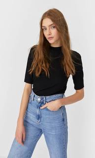 Stradivarius Футболка С Высоким Воротом Женская Коллекция Черный S