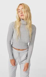 Stradivarius Свитер С Высоким Воротником И Косами Женская Коллекция Пестро-Серый S