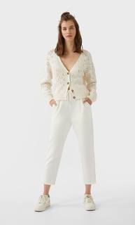 Stradivarius Кардиган С Ажурным Узором Женская Коллекция Цвет Небеленого Полотна M