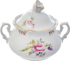 Сахарница 350 мл; "Menuet", декор "Мейсенский цветок, отводка золото" Thun 1794