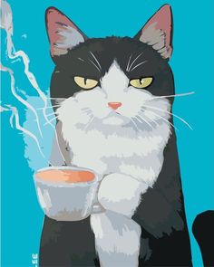 Картина по номерам Живопись по Номерам "Кот с чашкой кофе", 50x40