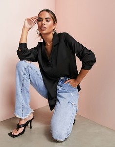 Черная атласная рубашка свободного кроя ASOS LUXE-Черный