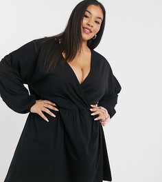 Черное свободное платье с запахом ASOS DESIGN Curve-Черный