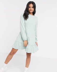 Свободное ярусное платье мини мятного цвета с длинными рукавами ASOS DESIGN-Зеленый