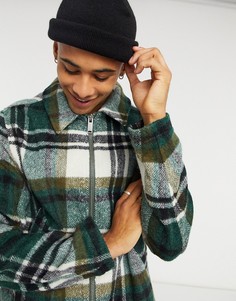 Куртка Харрингтон в клетку с добавлением шерсти ASOS DESIGN-Зеленый
