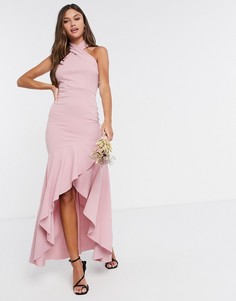 Светло-розовое платье с халтером и годе Little Mistress bridesmaid-Розовый