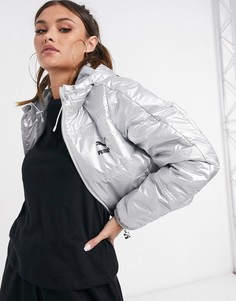 Серебристый короткий пуховик Puma-Серебряный