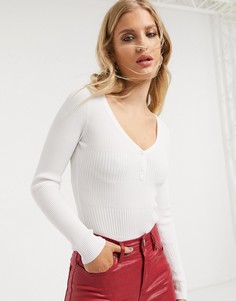 Белое боди в рубчик Bershka-Белый