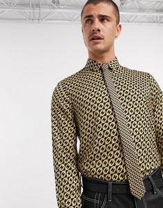Коричневый узкий галстук с принтом ASOS DESIGN