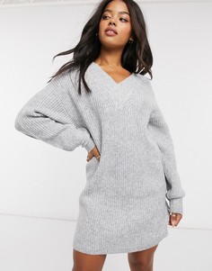 Платье мини с V-образным вырезом ASOS DESIGN-Серый