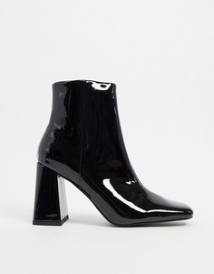 Черные лакированные ботильоны на каблуке ASOS DESIGN-Черный