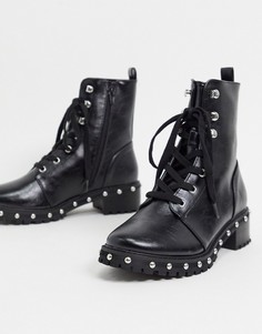 Черные ботинки с отделкой заклепками и шнуровкой ASOS DESIGN-Черный