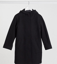 Черное фактурное пальто с капюшоном ASOS DESIGN Petite-Черный
