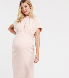 Пудрово-розовое платье миди с высоким воротником ASOS DESIGN Maternity-Розовый