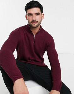 Бордовый хлопковый джемпер с молнией ASOS DESIGN-Красный