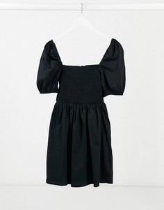 Черное платье из поплина с пышными рукавами Miss Selfridge-Черный