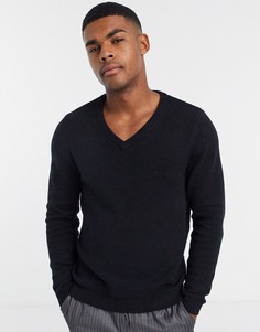 Черный хлопковый джемпер с V-образным вырезом ASOS DESIGN