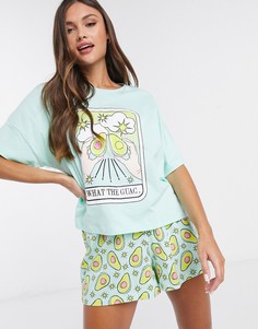 Комплект из шорт и футболки с принтом ASOS DESIGN-Зеленый