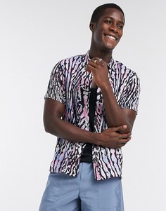 Розовая рубашка с короткими рукавами и неоновым анималистичным принтом Topman-Розовый