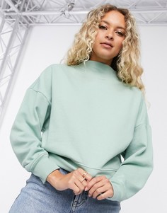 Шалфейно-зеленый свитшот с высоким воротом в рубчик ASOS DESIGN-Белый