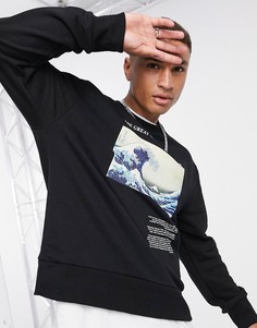 Черный джемпер с принтом волн Topman