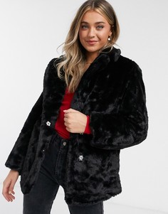 Черная шуба из искусственного меха New Look-Черный
