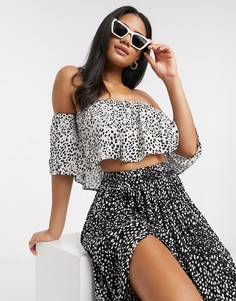 Пляжный топ с оборкой и принтом ASOS DESIGN-Мульти