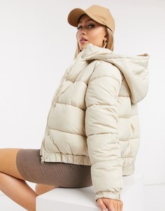 Светло-бежевая дутая куртка с капюшоном Missguided-Светло-бежевый