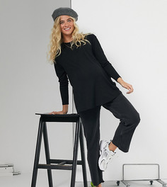 Черный лонгслив в рубчик ASOS DESIGN Maternity
