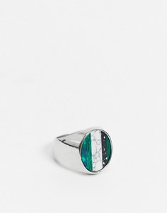 Серебристое кольцо-печатка с камнем ASOS DESIGN-Серебряный
