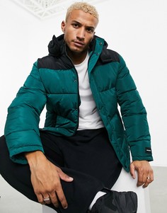 Зеленый пуховик в стиле колор блок ASOS Unrvlld Supply