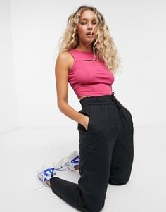 Розовый сетчатый топ с вырезом Topshop-Черный