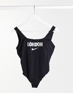 Черный слитный купальник Nike city series London